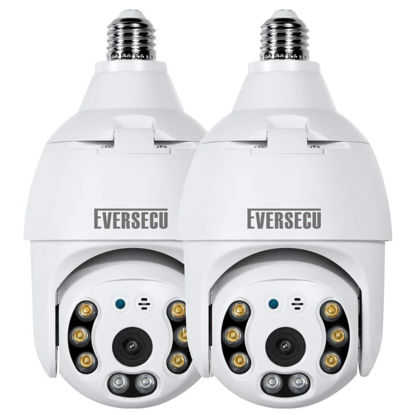 Picture of EVERSECU 2K 4MP Light Bulb Security Camera, 4 Inch Dome Camera, 360° View, 2.4G WiFi&Wireless, Motion Detection, Auto Tracking, 2 Way Audio, Color Night Vision, IP65 Waterproof(2pack)