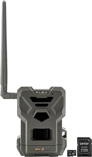 Picture of SPYPOINT Flex Dual-Sim Cellular Trail Camera 33MP Photos 1080p Videos with Sound and On-Demand Photo/Video Requests - GPS Enabled with Lexar 32GB Micro SD Card (1 Pack)