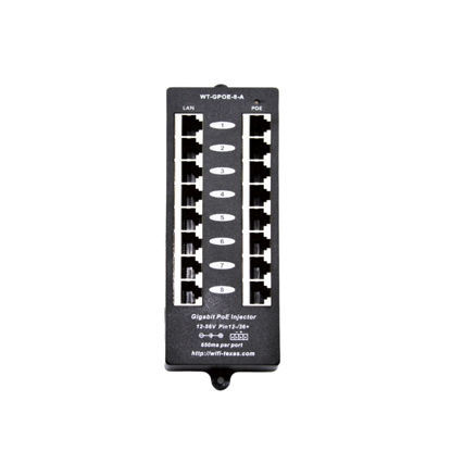 Picture of PoE Texas 8 Port PoE Injector - Gigabit Passive Power Over Ethernet Midspan - Front Wall Mount for Security Cameras, IP Phones, WiFi APs - Works with Non-PoE Switch, Includes 48v 120w Power Supply