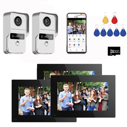 Picture of Wired Video Doorbell Apartment Intercom with 7 inch Touch Monitor System,1080P Doorphone Door Camera,TUYA WiFi Smart Home Video Intercom Door Phone Kits for Home Villa (2 doorbell+3 Monitor)